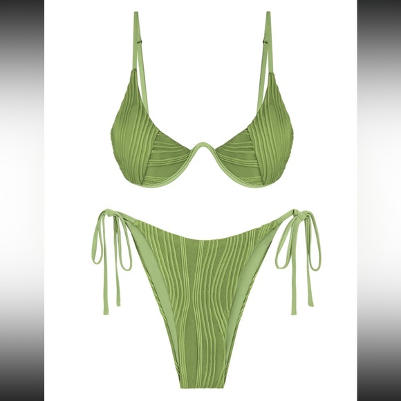 ZAFUL Ribbed Underwire Side Tie High Cut Cheeky Bikini - Picture 2 of 5